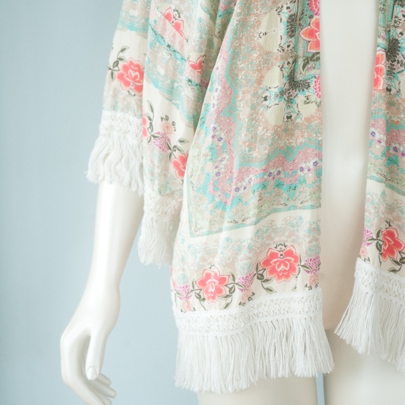 ZAPA Basic Boho Floral Fringe Kimono Coverup - Picture 8 of 10